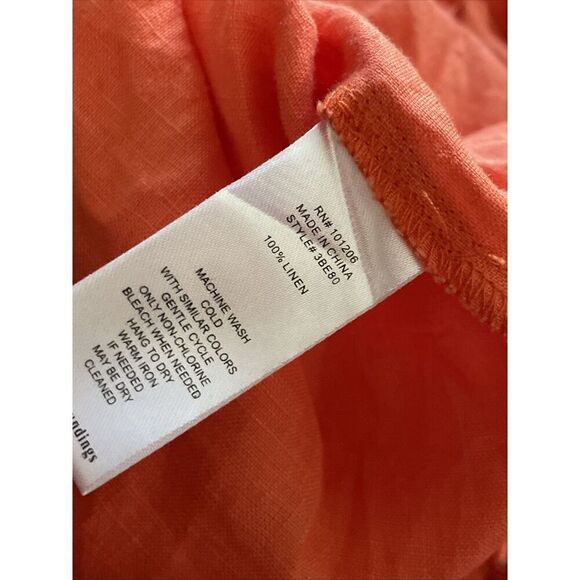 SOFT SURROUNDINGS Morgana Linen Tunic Top Orange Collar Back Button Petite Large - Picture 6 of 6